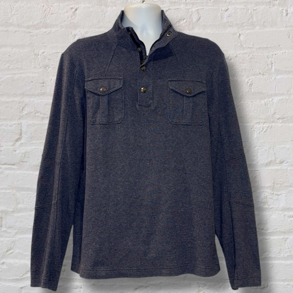 🧥 Banana Republic Heritage Moto Snap 1/2 Zip Pullover Men’s L | Navy Blue